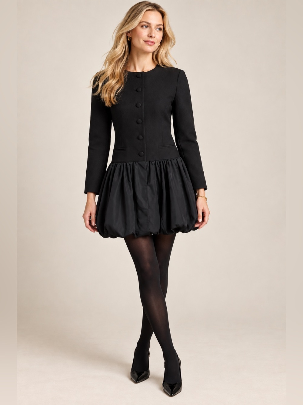 NEW! J. Crew Lady Jacket Mixy Bubble-Hem Dress Black Size 4 NWT $298